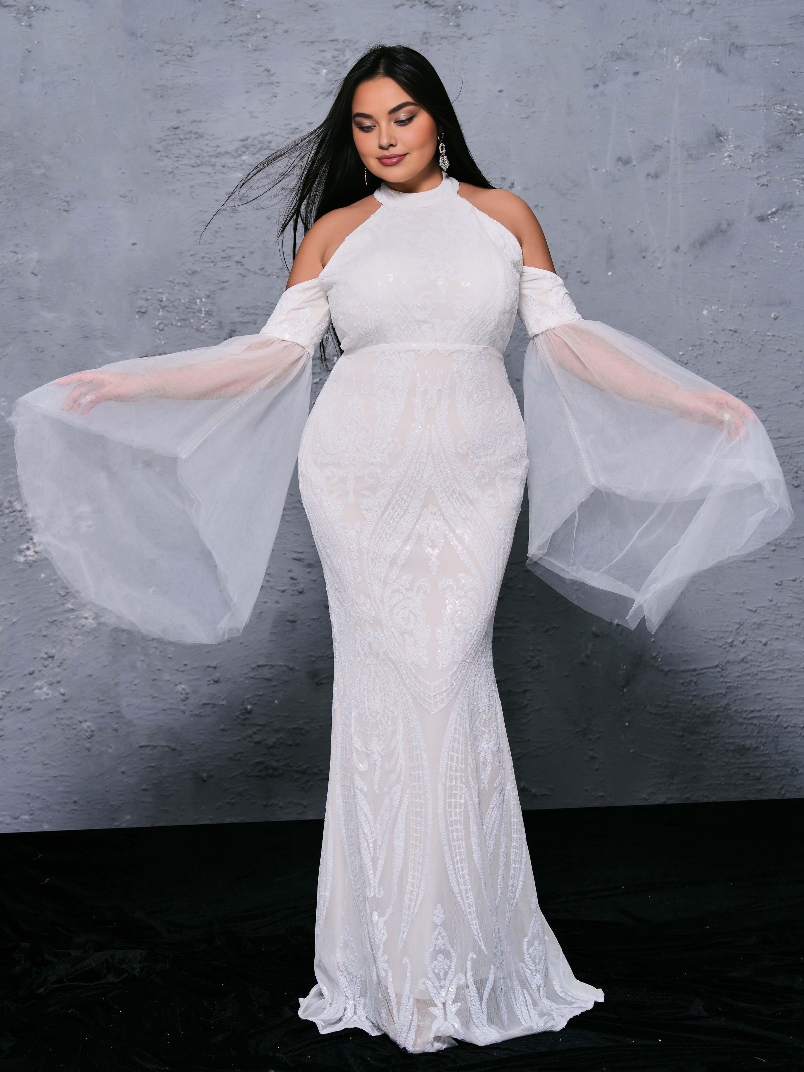 Charming Mermaid Cold Shoulder Flutter Sleeve Zipper Up Sweep/Brush Train Plus Size Prom Dress